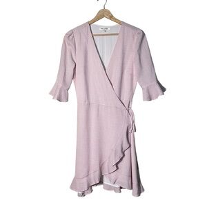 First Monday Light Pink Gingham Wrap Ruffle Mini Dress